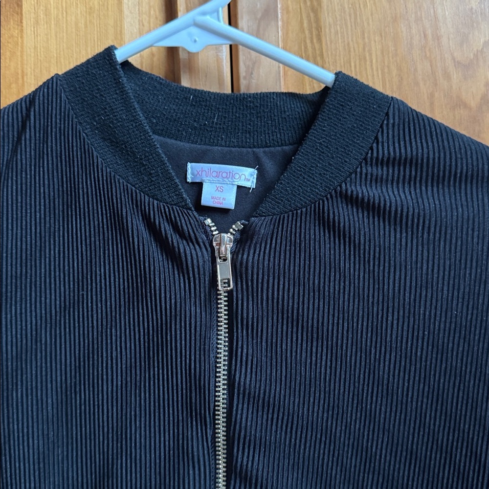 Black Ribbed Bomber Jacket - Picture 2 of 3